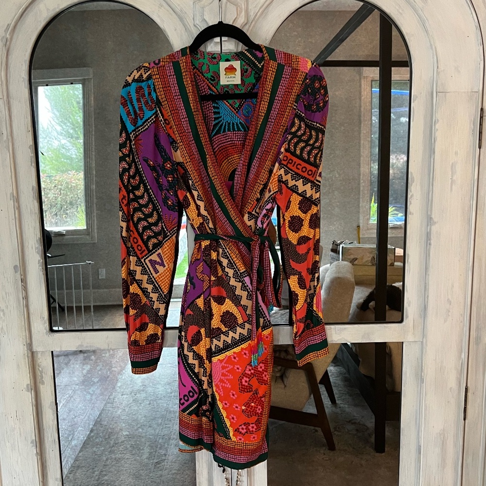 Women's FarmRio Dotted Patch Scarf Mini Wrap Dress, Sz L